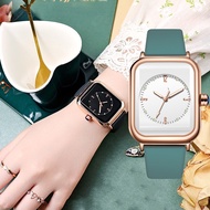 Fashion Square Watch for Women Daily Waterproof Rubber Strap Women Watch Ladies Quartz Watch Temperamnet Gift