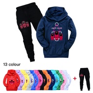 Squid Game Boys Hoodie Girls Sweater Hooded Trousers Set Pocket Personality Sweater Pants New 1382 Autumn Kids Clothing Set