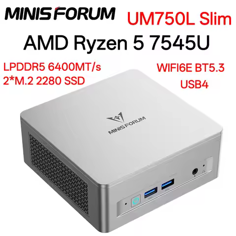 MINISFORUM UM750L Slim AMD Ryzen 5 7545U Mini PC Windows 11 Pro LPDDR5 6400MT/s 16GB M.2 2280 SSD Wi