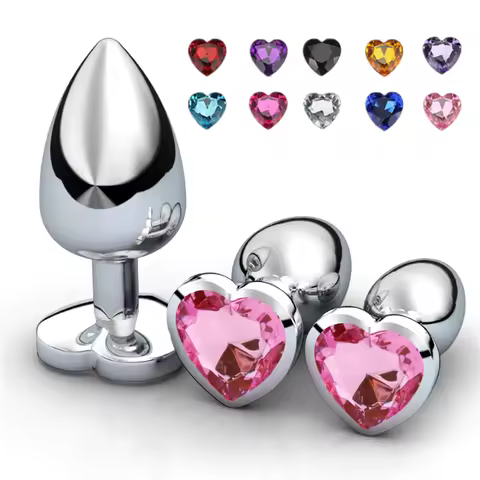 Stainless Metal Anal Plug With Gem Base Heart Shaped Circular Anal Plug G-point Massage Sexual Welln