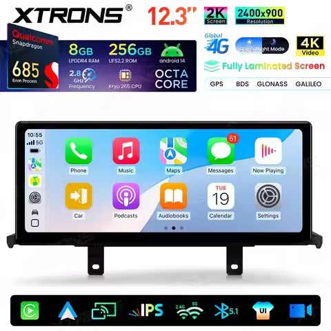 XTRONS 12.3" Android 14 Car Multimedia Player For BMW 1/2 Series NBT EVO System Octa Core 8+256G 4K 