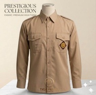 Baju Pramuka Seragam Sekolah SD SMP SMA Lengan Panjang Cokelat Kain High Twist Kerah Kemeja
