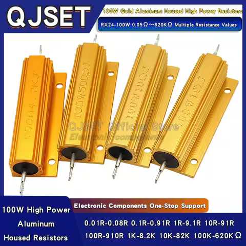 1Pcs Gold Aluminum Housed Resistors RX24-100W 0.01 Ohm 2R 3R 4R 5R 8R 10R 20R 50 100 1 Ohm 1KΩ 10K 1