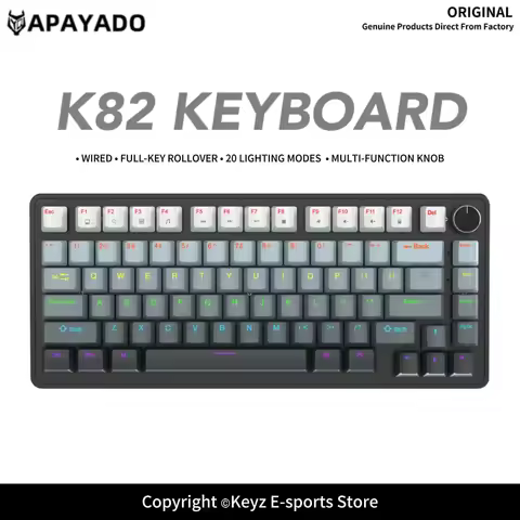 75% K82 Wired Mechanical Keyboard APAYADO Full Keys Hot-Swappable 20 RGB Modes Multi-Function Knob f