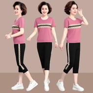 Bộ Đồ Thể Thao Trung Niên Bộ Đồ Hai Mảnh Ngắn Tay Mùa Hè Cho Mẹ Nữ Áo Thun Thường Ngày Cho Người Tru