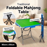 Traditional Foldable Mahjong Table, Size 90cm x 90cm(Blue Frame-Green Table Top) Fully assembled/Fol