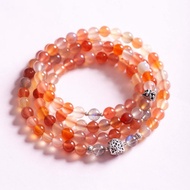 鹽源瑪瑙拉長石念珠手鍊 |拉長石108顆925純銀手鏈 天然石水晶