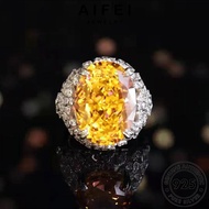 AIFEI JEWELRY For Ring Luxury Perempuan Cincin 純銀戒指 Oval Accessories Sterling Adjustable Original Korean Women Citrine Silver 925 Perak R2422