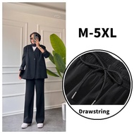 [HZA] Plus Size Muslimah Smart Casual Elastic Waist Loose Baggy Trousers Straight Pants