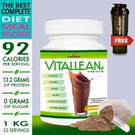 Vital Lean  VitalLean (Slimming / Meal Replacement Shake / Keto Diet), 1kg Halal 13g Protein, 92 Calories, 0g Sugar, 33 Servings with L-Leucine, Soy Lecithin, 24 Vitamins &amp; Minerals (Chocolate) + FREE 3 In 1 Vital Whey Shaker vs Amway Nutrilite Bodykey