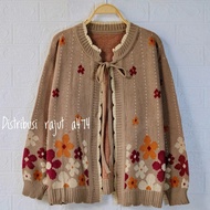 CARDIGAN RAJUT KANCING PITA MOTIF BUNGA WANITA KOREA STAYLE