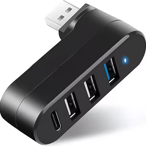 4-Port USB 3.0 Hub [90°, 180° Rotatable], USB Splitter, 3 USB Ports and 1 USB C Power/Data Port, USB