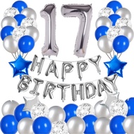 (SG SELLER) 17th Birthday Decorations, 17th Birthday Balloon, Blue and Silver Birthday Decorations S