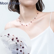 Garnet Stone Bead Necklace for Women Fashion Simplicity Atmosphere Silver 925 Sterling Fine Jewelry Daily Birthday Party Gifts