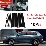 Hardingsun 10Pcs Black/Carbon Fiber Car Window Door Column BC Pillar Post Cover Trim Sticker For Toyota Corolla Cross 2020-2022
