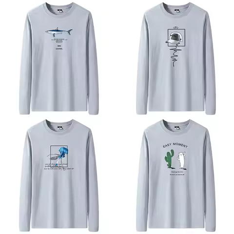 Mens T Shirts Cotton Casual New O-Neck Slim Long Grey Sleeve T-Shirt Male Clothing Travel Tee Shirt 