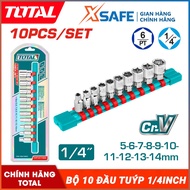 Set of 10 1/4 inch TOTAL THT socket tips1411023, size 5-6-7-8-9-10-11-12-13-14mm CR-V steel tube tip