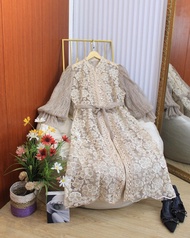 Yesaya - Dress Brokat Premium Wanita Elegan Tille Bordir Mewah Lengan Balon Kekinian 26900