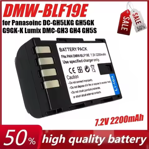 DMW-BLF19E 7.2V 2200mAh Battery for Panasoinc DC-GH5LKG GH5GK G9GK-K Lumix DMC-GH3 GH4 GH5S AG-GH4MC
