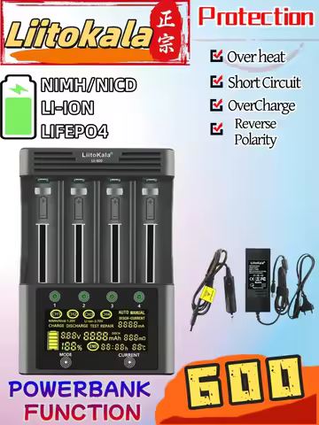 LiitoKala Lii-600 LCD Display 3.7V 1.2V 18650 26650 21700 26700 AA AAA battery capacity Test smart B