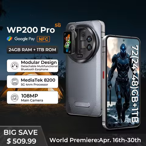 Oukitel WP200 Pro 5G Modular RuggedPhone Detachable Earphone-SmartWatch 72GB+1TB MTK8200 Smartphone 