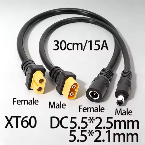 1PCModel Airplane Players XT60 Male And Female to DC5521/5.5*2.5mm Male And Female Head 1.5AWG 15ft/