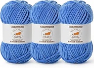 3 Pack Azure Fluffy Velvet Yarn for Crocheting, Chunky Chenille Baby Blanket Yarn for Crochet, Soft 