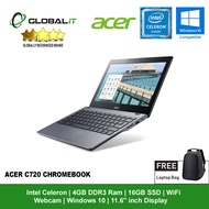 (Refurbished Notebook) Acer C710/C720 Chromebook Laptop / 11.6 inch LCD / Intel Celeron / 4GB DDR3 Ram / 16GB SSD / WiFi / Windows 10 / Webcam