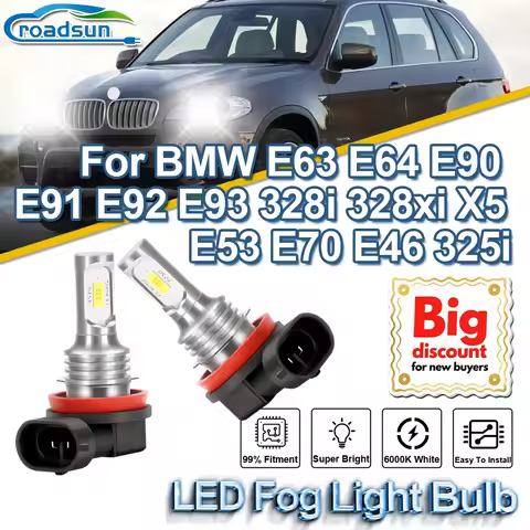 ROADSUN For BMW E63 E64 E90 E91 E92 E93 328i 328xi X5 E53 E70 E46 325i Canbus LED Fog Light Bulbs Su