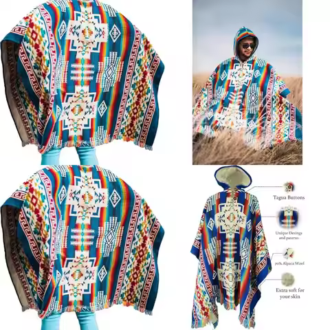 Ecuadorian Alpaca Wool Poncho - Thick Western Cowboy Shawl, Warm Serape Cloak in Clint Eastwood Styl