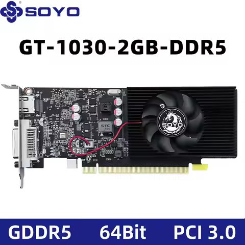 SOYO Graphics Cards NVIDIA GT1030 2G GDDR5 64bit Video Card HDMI+DP+DVI For Desktop Gaming Computer 