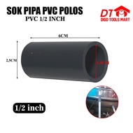 Sok Socket Sock Lurus Polos 1/2 Inci 3/4 inci 1 Inci Sambungan Pipa Paralon Tanpa Drat