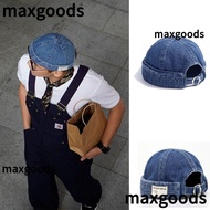MAXGOODS1 Denim Dome Melon Cap, Japanese Style Adjustable Brimless Beanie Cap, Trendy Retro Docker C