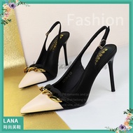 Baotou Sandals|LANA Arrive The Next Day Black Apricot Color Matching Heel High 9.5/7cm European Amer