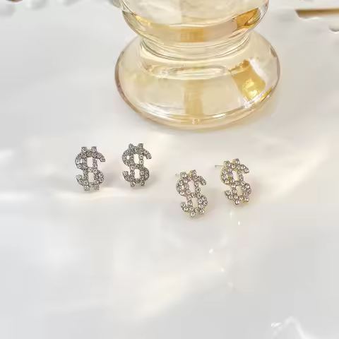 Shining Dollar Symbol Full Crystal Rhinestone Stud Earring for Women Simple Temperament Jewelry Girl