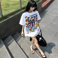 GDRAGON Pain Clothes Concert Printed Loose Cotton Short sleeved T-shirt for Men and Women Trendy Bra