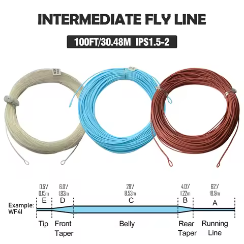 100FT WF Intermediate Sinking Fly Fishing Line IPS1.5-2 PVC Coated Weight Forward Floating Line for 