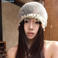 TMZ1 Hollow Out Slouchy Hat, Large Head Size Breathable Shell Charm Wrap Beanie, Y2K Thin Lightweigh