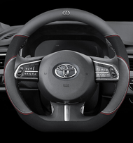 Toyota ที่หุ้มพวงมาลัยรถยนต์ (รูปตัว D สีดำ) หนังใช้ได้กับรถโตโยต้าทุกรุ่น Alphard avanza Camry Corolla altis Estima HARRIER HILUX Innova VELLFIRE Vios Fortuner 38 ซม.