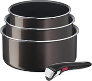 Tefal Ingenio Easy Plus Set of 3 Saucepans 16/18/20 cm (1.5/2.1/3 L) with Removable Handle, Stackable, Non-Stick Coating, All Heat Sources Except Induction, Made in France L1509102, Silver