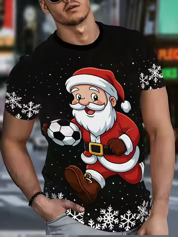 New Year's Party Christmas Sweater Fashionable Loose Santa Claus 3D Printed Men's T-shirt Casual Rou