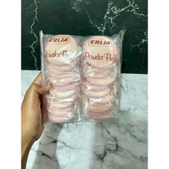 12 pcs / 1 lsn Spon Bedak Erlia LHT Kering Basah Bulat Kotak Putih Coklat 1 pack isi 12 spons Bedak