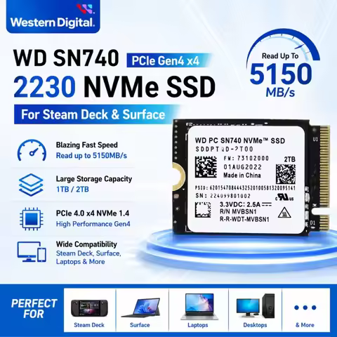 WD SN740 M.2 2230 SSD 1TB 2TB PCIe4.0x4 NVMe1.4 for Steam Deck Surface Pro X ASUS ROG GPD Win Max2 D