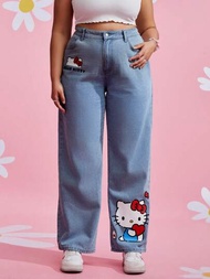 HELLO KITTY AND FRIENDS | SHEIN 加大碼卡通圖形直腳牛仔褲