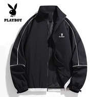 Jaket Baseball เพลย์บอยปกตั้งซิปแจ็คเก็ตลำลองสำหรับผู้ชาย