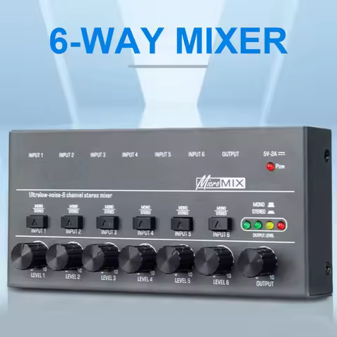 4/6/8 Channels Line Mixer Ultra Low Noise TYPE-C 5V 2A Bass Mixer Easy Operation for Small Clubs and