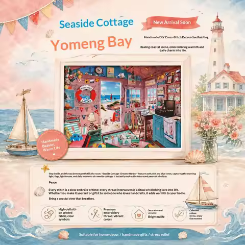 KS cross stitch seaside hut beach beach hut sea view living room bedroom self embroidery DIY hanging