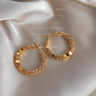 High-End Light Luxury Style Diamond Electroplating 14K Simple All-Match Fashion Round Geometric Earr