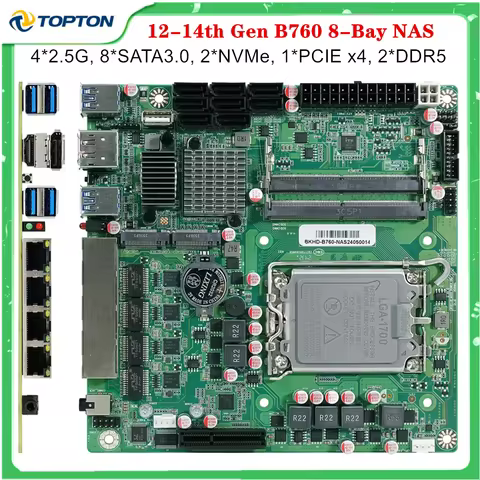 Topton Q670 B760 Intel 12-14th 8-Bay NAS Motherboard LGA1700 8*SATA 2*NVMe 4*2.5G 1*PCIEX4 2*DDR5 Fi