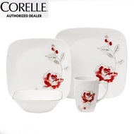 Corelle® Square 16-Piece Square Blushing Rose Dinnerware Set Makan Corelle 16 Keping